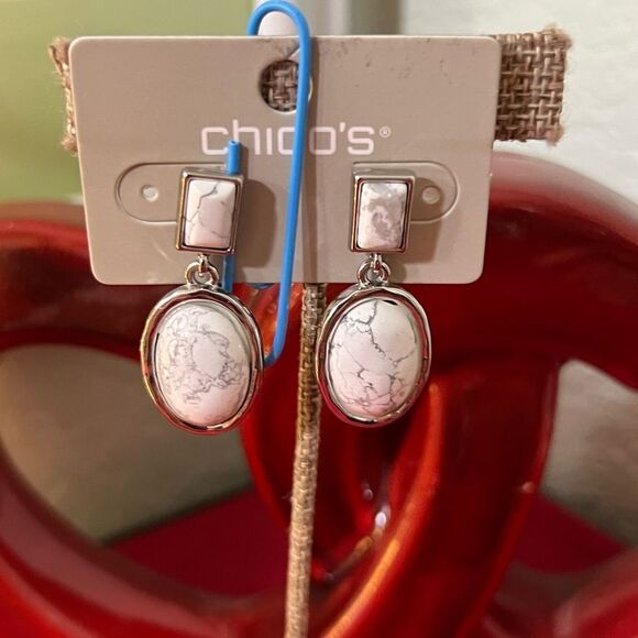 NWT Chico's White Stone & Silver Drop Stud    Earrings #JW1 - Picture 1 of 5